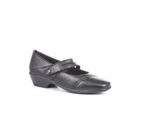 Pavers Ladies Wide Fit Leather Mary-Jane Shoes in Black - Unique Split Strap - Elegant Work or Play Footwear - Reliable & Stylish - Size UK 7 / EU 40
