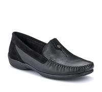 Pavers Womens Leather Moccasins in Black - Comfortable Slip-On Shoes with Cushioned Comfort - Classic Everyday Casual Shoes for All-Day Wear - UK Size 5