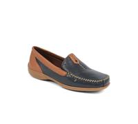 Pavers Women's Leather Moccasins Flat in Navy | Size: 4
