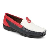 Pavers Womens Leather Moccasins in White Multi - Comfortable Slip-On Shoes with Cushioned Comfort - Classic Everyday Casual Shoes for All-Day Wear - UK Size 5