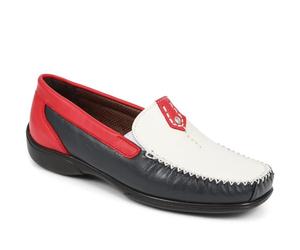 Pavers Womens Leather Moccasins in White Multi - Comfortable Slip-On Shoes with Cushioned Comfort - Classic Everyday Casual Shoes for All-Day Wear - UK Size 8
