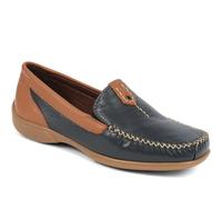 Pavers Womens Leather Moccasins Navy Tan Size 3
