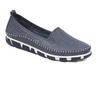 Pavers Womens Leather Slip-On Pumps in Navy Blue - Comfortable Everyday Shoes - Smart Casual Slip-On Shoes for All-Day Wear - UK Size 6
