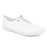 Pavers Womens Leather Slip-On Trainers in White - Comfortable Shoes to Walk in - Lightweight Trainers with Bungee Laces & Breathable Design - UK Size 7