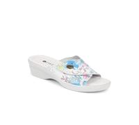 Pavers Women's Slip On Sandals in Floral Leather with Low Wedge Heel - Lightweight Casual Open Toe Shoes - Ladies Summer Footwear - Size UK 7 / EU 40