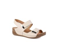 Pavers Women's Leather Touch Fasten Wedge Sandals in Beige | Size: 7 Pavers Beige 7