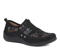 Pavers Women's Leather Trainers in Black Floral - Wide Fit Shoes Decorated with Shimmering Flashes - Ladies Casual Footwear - Size UK 3 / EU 36