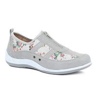 Pavers Women's Leather Trainers in Grey Floral - Wide Fit Shoes Decorated with Shimmering Flashes - Ladies Casual Footwear - Size UK 5 / EU 38