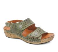 Pavers Leather Triple Adjustable Strap Sandals - Khaki Size 5