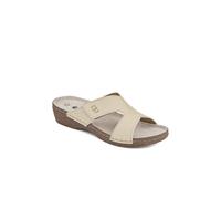 Pavers Women's Leather Wedge-Heeled Mules in Beige | Size: 7