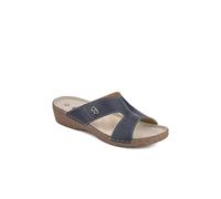 Pavers Women's Leather Wedge-Heeled Mules in Navy | Size: 7