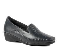 Pavers Leather Wedge Loafers - Navy Size 3