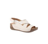 Pavers Women's Leather Wedge Sandals in Beige | Size: 6 Pavers Beige 6