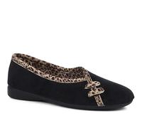 Pavers - Womens Leopard Print Slippers in Black - Secure Fit - Softly Cushioned Footbed - Gripped Sole - Size 6 UK
