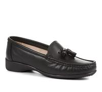 Pavers Women's Loafers in Black with Tassel and Contrast Stitch Detail - Wide Fit Elegant Leather Shoes - Ladies Smart Footwear - Size UK 7 / EU 40