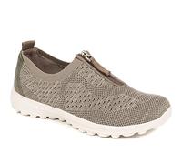 Pavers Womens Memory Foam Trainers in Khaki Green - Lightweight Comfortable Shoes - Zip Fastening & Breathable Mesh - Arch Support Trainers - UK Size 6
