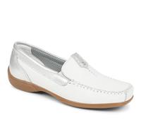 Pavers Women's Moccasins in White-Silver Leather - Loafers with Timeless Design and Contrast Stitching - Stylish Ladies Footwear - Size UK 5 / EU 38