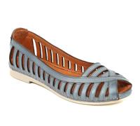 Pavers Women's Open Toe Ballet Flats in Denim Leather - Wide Fit Casual Shoes with Cut Out Details - Comfort Ladies Pump Footwear - Size UK 6 / EU 39