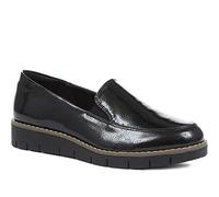Pavers Women's Patent Loafers in Black with Cushioned Footbed - Low Wedge Heel - Perfect Day to Day Elegance with Lasting Comfort - Size UK 8 / EU 41