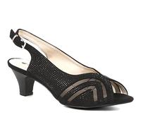 Pavers Womens Slingback Heels in Black - Embellished Diamante Detail - Wider Fit D/E - Easy Buckle Fastening - Ideal for Formal - Size UK 6 / EU 39