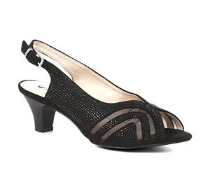 Pavers Womens Slingback Heels in Black - Embellished Diamante Detail - Wider Fit D/E - Easy Buckle Fastening - Ideal for Formal - Size UK 5 / EU 38