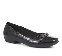 Pavers Women's Slip-On Ballerina Pumps in Black - Metallic Detail and Lightweight Sole - Ladies Casual Shoes - Square Toe Footwear - Size UK 5 / EU 38