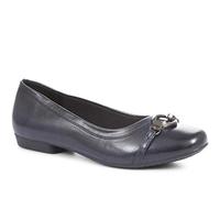 Pavers Women's Slip-On Ballerina Pumps in Navy - Metallic Detail and Lightweight Sole - Ladies Casual Shoes - Square Toe Footwear - Size UK 6 / EU 39