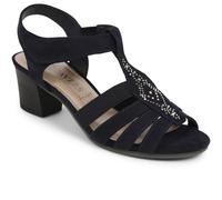 Pavers Women's Slip On Block Heeled Sandals in Navy - Embellished Smart Casual Open Toe Shoes - Stylish Ladies Summer Footwear - Size UK 5 / EU 38