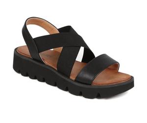 Pavers Women's Slip On Chunky Sandals in Black - Casual Open Toe Shoes with Elasticated Cross Strap - Ladies Summer Footwear - Size UK 6 / EU 39