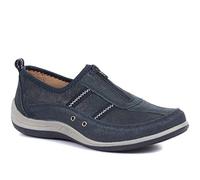 Pavers Women's Slip On Leather Shoes in Navy - Comfortable Wide D/E Fit Trainers with Cushioned Footbed - Ladies Casual Footwear - Size 6 UK/EU 39