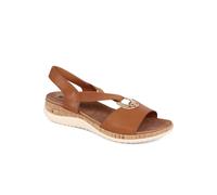 Pavers Women's Slip On Sandals in Tan - Casual Open Toe Faux Leather Shoes - Comfortable Fit Elegant Ladies Summer Footwear - Size UK 6 / EU 39