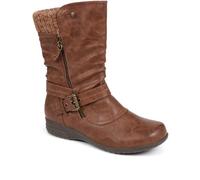 Pavers Women's Slouch Mid Calf Boots in Tan - Knee High Long Shoes with Wide Fit - Zip Fastened Comfortable Ladies Footwear - Size UK 4 / EU 37