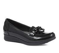 Pavers Womens Smart Slip-On Loafers in Black Patent - Comfortable Work Shoes - Cushioned Insole & Arch Support - Everyday Casual Loafers - UK Size 7