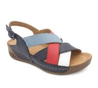 Pavers Strappy Buckled Leather Sandals - Navy Multi Size 6