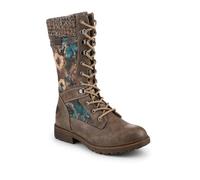 Pavers Womens Tall Lace Up Boots With Knitted Ankle Cuff Grey Floral Size 5