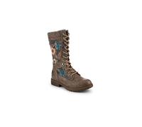 Pavers Womens Tall Lace Up Boots With Knitted Ankle Cuff Grey Floral Size 8