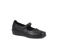 Pavers Ladies Leather Wide Fit Touch Fasten Mary Jane in Black - Stylish Daytime Wear with Unique Cut-Out Detail - Adjustable Fastening - UK 3 / EU 36