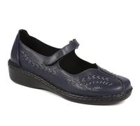 Pavers Women's Touch Fasten Mary Janes in Navy - Shoes with Cut Out Detail and Wider D/E Fit - Elegant Ladies Casual Footwear - Size UK 8 / EU 41