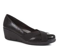 Pavers Women's Wedge Low Heeled Court Shoes in Black - Lightweight and Elegant Design - Ladies Smart Footwear with Elastic Straps - Size UK 4 / EU 37