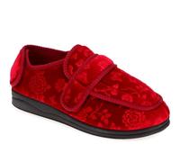 Pavers - Womens Wide Fit Adjustable Fasten Full Slipper in Burgundy Floral - Two Touch Fastening Points - Fit to Gently Accommodate Sensitive Feet - Plush Linings & Cushioned Insole - Size 5 UK