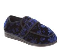 Pavers - Womens Wide Fit Adjustable Fasten Full Slipper in Navy Floral - Two Touch Fastening Points - Fit to Gently Accommodate Sensitive Feet - Plush Linings & Cushioned Insole - Size 5 UK