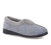 Pavers - Womens Wide Fit Cosy Antibacterial Full Slippers in Grey - Memory Foam Insole - Styled with a V-Cut at the Vamp - Finished with a Permalose Treatment - Size 7 UK Wide