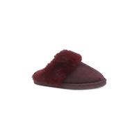 Pavers Women's Wide Fit Fur Slippers Flat in Burgundy | Size: 5