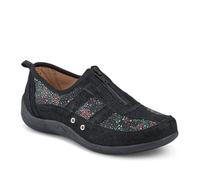 Pavers Womens Wide Fit Leather Arch Support Trainers Black Floral Size 4