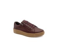 Pavers Women's Wide Fit Leather Breathable Platform Trainers in Burgundy | Size: 4