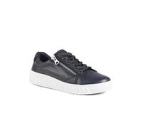 Wide Fit Leather Breathable Platform Trainers - Navy Size 4