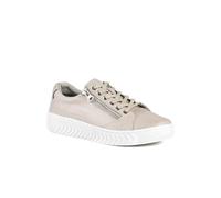 Wide Fit Leather Breathable Platform Trainers - Stone Size 6
