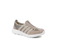 Wide Fit Leather Memory Foam Trainers - Taupe Size 6