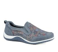 Pavers Womens Wide Fit Leather Slip On Comfort Trainers Blue Multi Size 7