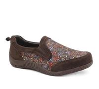 Pavers Women's Wide Fit Leather Slip On Comfort Trainers Flat in Brown | Size: 5
